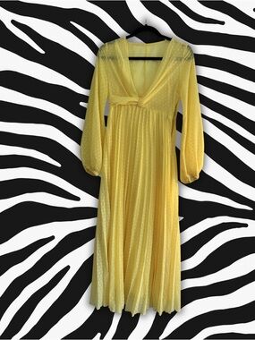 ASOS Design Yellow Swiss Dot Pleated Midi Dress US 4